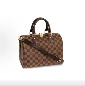 Pre-owned Louis Vuitton Speedy 25 Bandouliere Damier Ebene Canvas Brown Leather Shoulder Crossbody Handbag Women