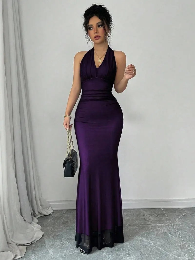 Purple long sleeve gown for women - TikTok Shop
