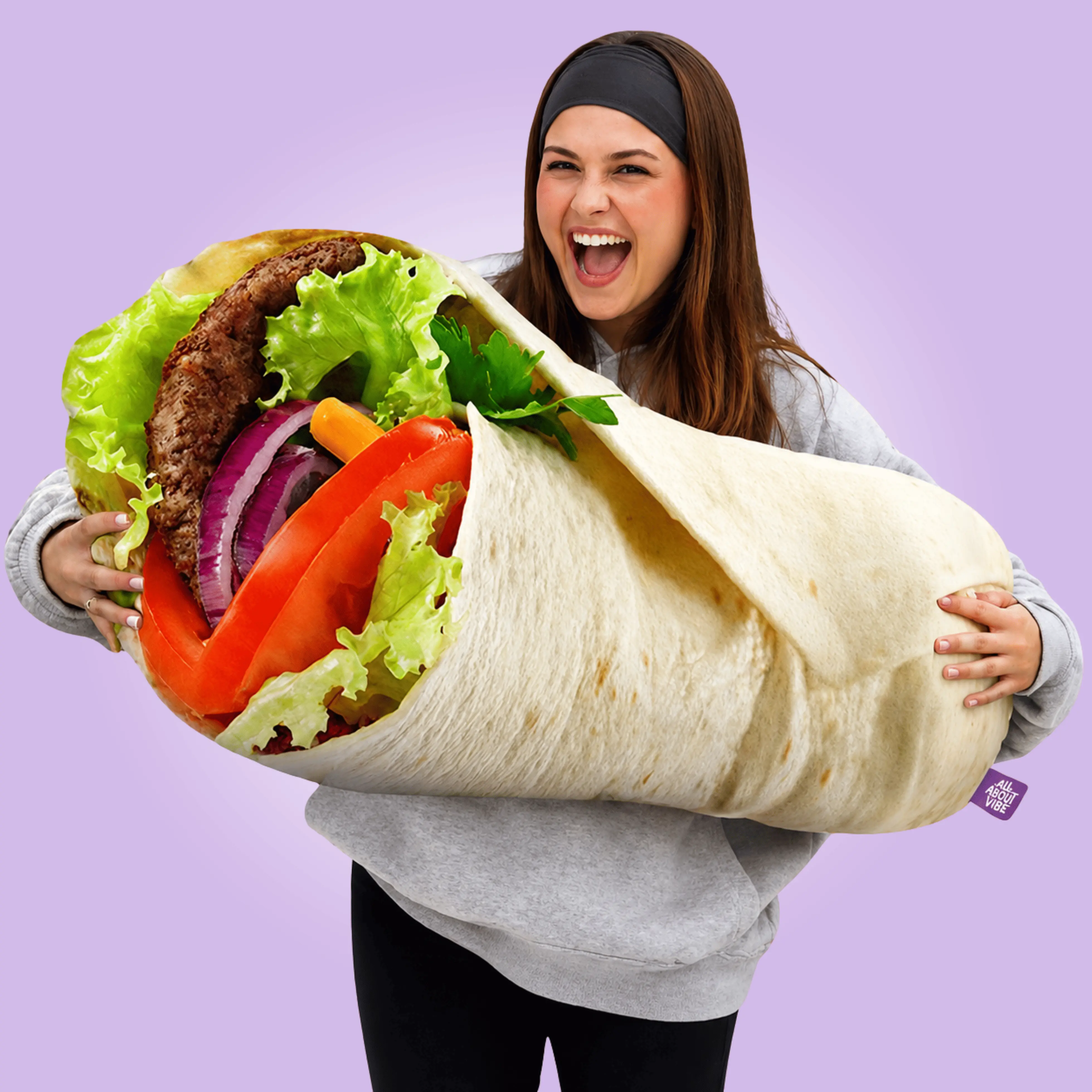 Beef Wrap Pillow | All About Vibe – Life-Like 3D Burrito That'll Make People Do a Double Take | Funny Foodie Gift & Cozy Room Decor | Soft Plush, Made in USA