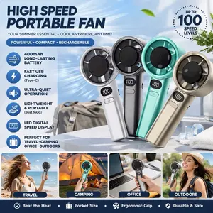 High Speed Portable Fan with 400mAh Battery Fast USB Charging Ultra Quiet Operation LED Digital Display Perfect for Travel Camping Office Outdoors