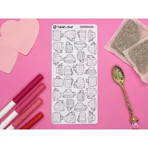 Valentine Themed Cupful of Love Black & White DIY Color Sticker Sheet