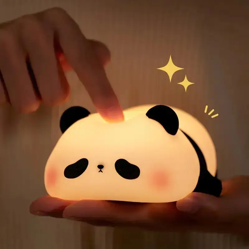 Cute Panda Design Silicone Table Night Light for Summer, Cartoon Animal Shaped USB Rechargeable LED Lights for Bedroom, Room Lights, Decorative Desk E
