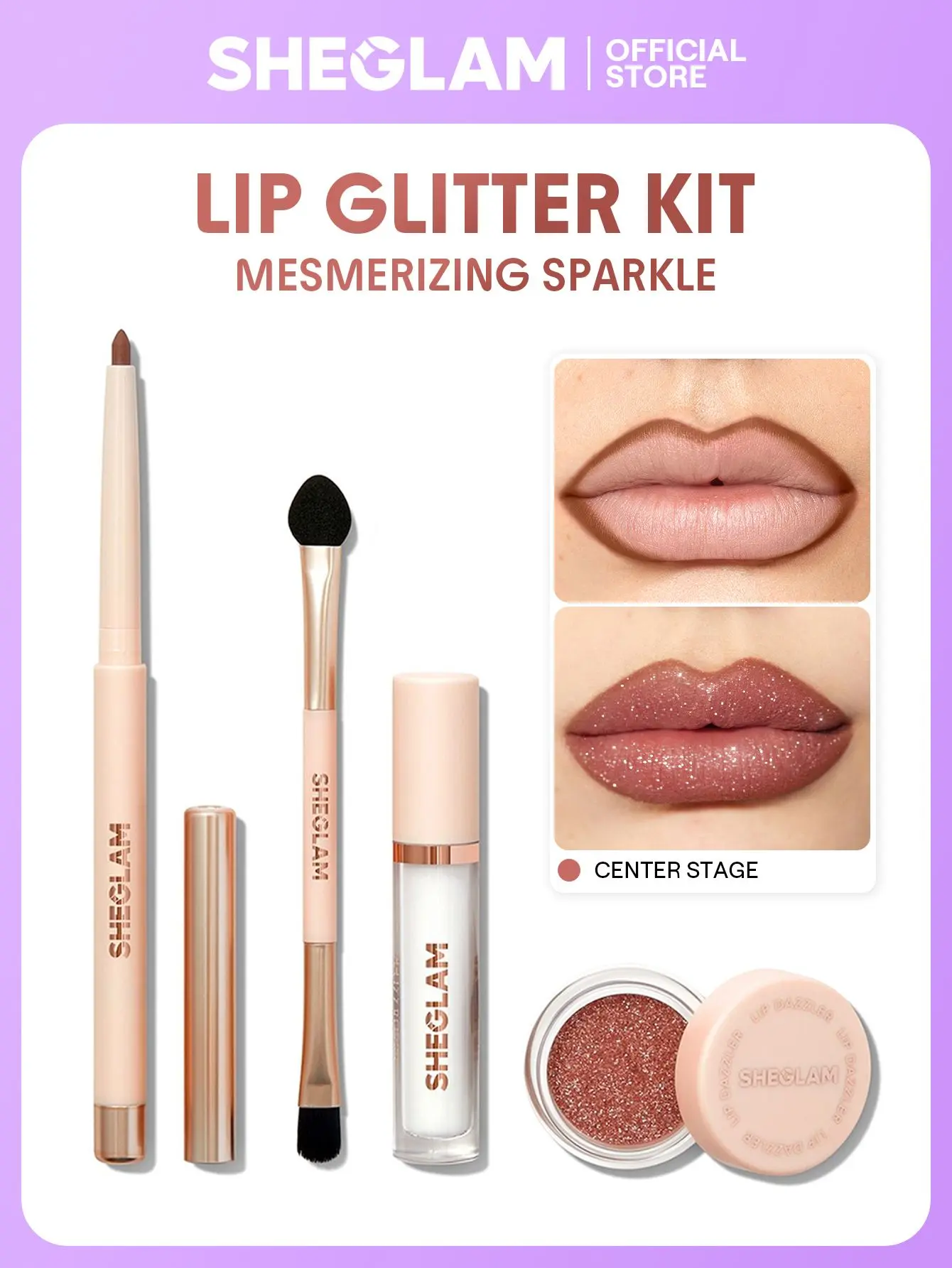 【FREE SHIPPING】SHEGLAM Lip Dazzler Glitter Kit Lip Gloss Set 4 Pcs Long Lasting