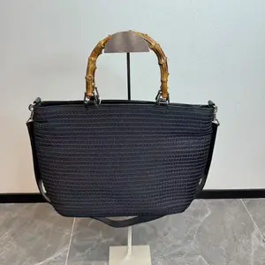 Pre-owned GUCCI Patent Crossbody Bags HZ1tk 14"cm 1998 tk5691133 Navy black with Unique Design and Bamboo Handle Style