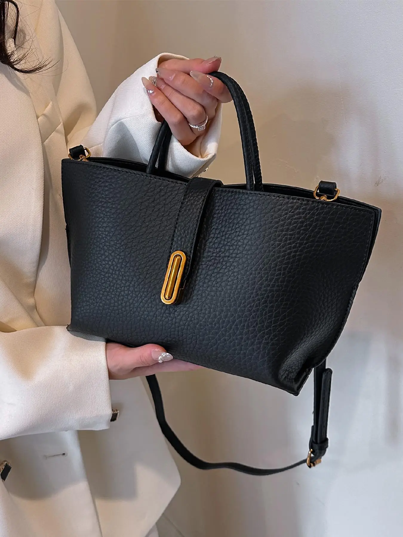 Women's Simple Plain Color Handbag, Fashionable Pu Leather Zipper Shoulder Bag for Daily Commute, Casual Trendy Versatile High-quality Daily Commuting