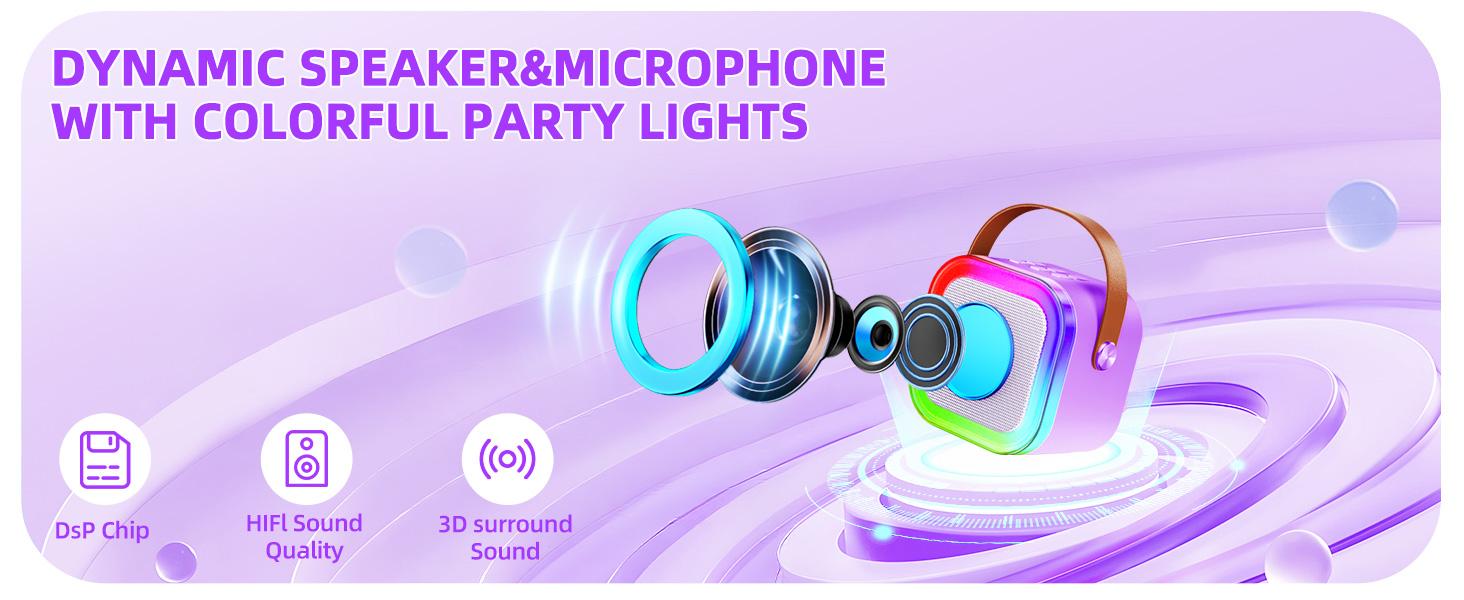Mini Karaoke Machine for Kids Adults, Portable Bluetooth Speaker with 2 Wireless Microphones,Toys Birthday Gifts for Girls Ages 4, 5, 6, 7, 8,9,10,11,12+ Family Home Party (Purple)