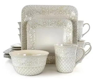 16 Pieces Square Dinnerware Set, Off-White