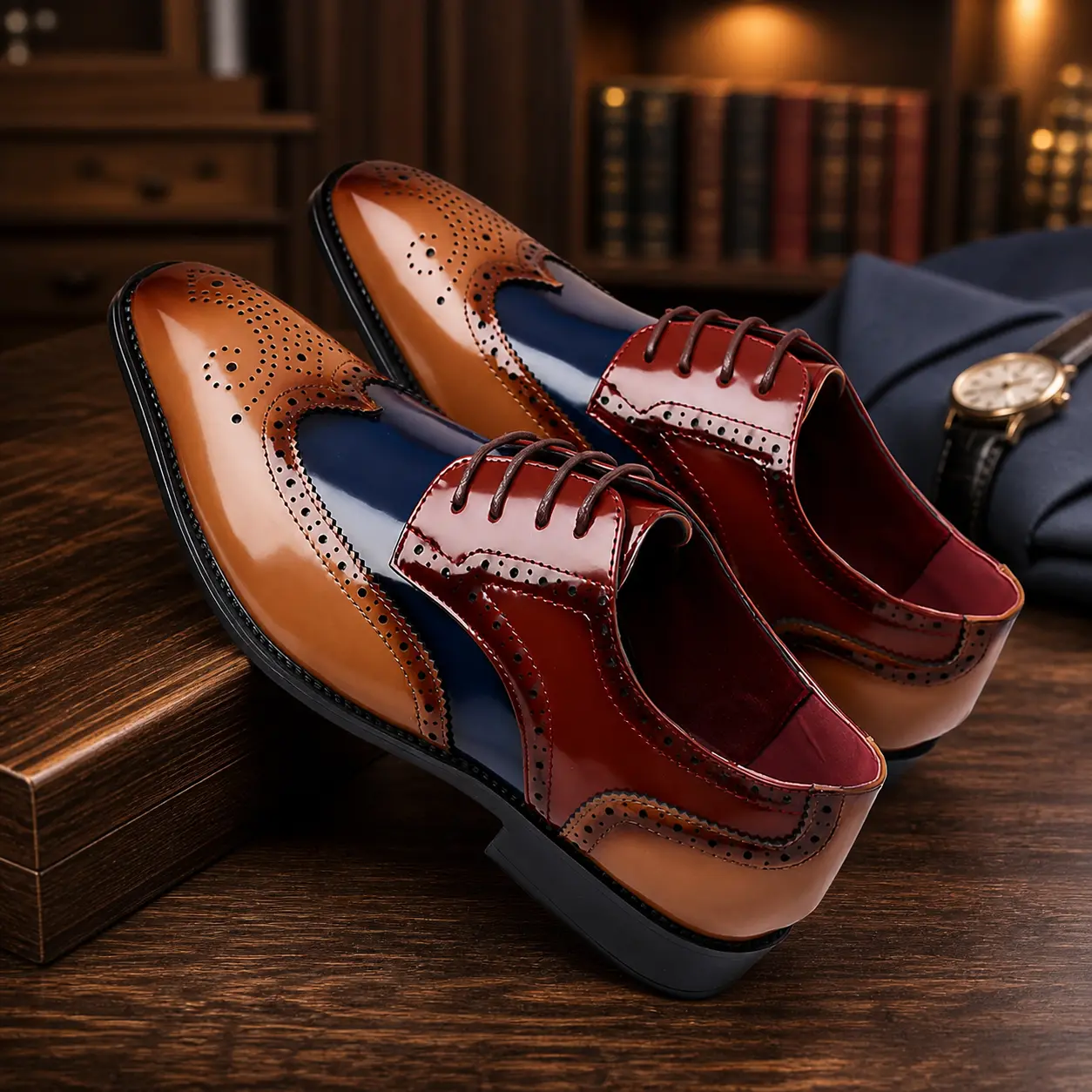 Men's Luxury Wingtip Brogue Oxford Dress Footwear - Premium Patent Leather, Closed, Lace-Up Shoes for Wedding Suit, Business Events