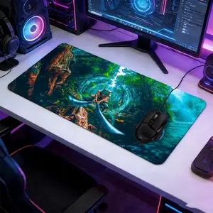 Anime Warrior Fantasy Art Design Gaming Mouse Pad,Large Non-Slip Rubber Desk Mat with Stitched Lock Edge, Washable Desktop Protection Pad for Home Office PC Gaming Setup, Ideal Gift for Anime & Fantasy & Nature Art Fans