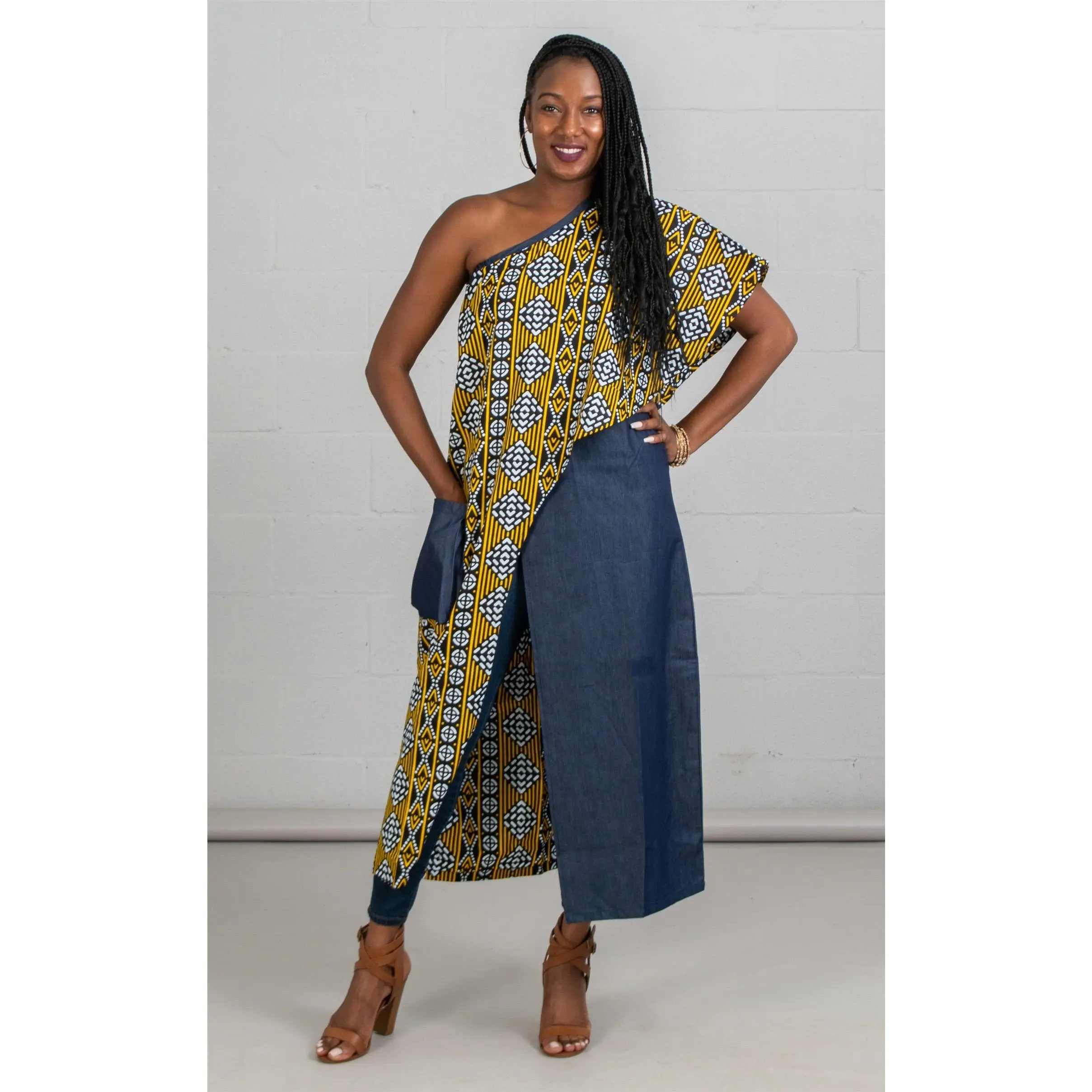 African Print Denim Duster