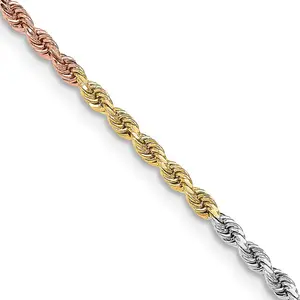 14k Tri-Color 3 mm D/C Rope Chain (17.75 grams)