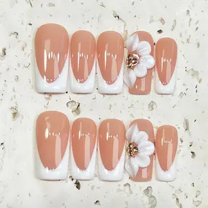 10Pcs Square Press On Nails, Y2K Cute Elegant Nail Art Fake Nails with 3D Flower, Flower Design Nails, Handmade Acrylic Press On Nails, Uñas Postizas for Spring Summer, Cute Nails