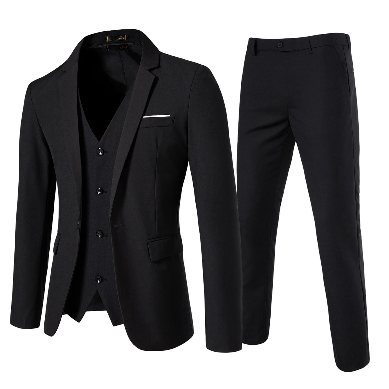 Men’s Business Office Three-Piece Suit Set – Tailored Formal Outfit with Blazer, Vest, and Pants for Meetings