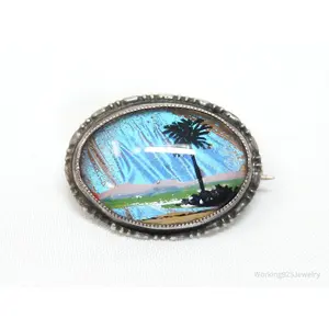 Vtg England Thomas Mott Butterfly Wing Hand-Painted Sterling Silver Brooch Pin