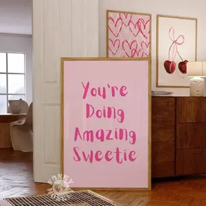 [Sale off up to 65%][Free Ship][No Frame] You're Doing Amazing Sweetie Printable Poster, Pink Trendy Wall Art Quote, Apartment Aesthetic