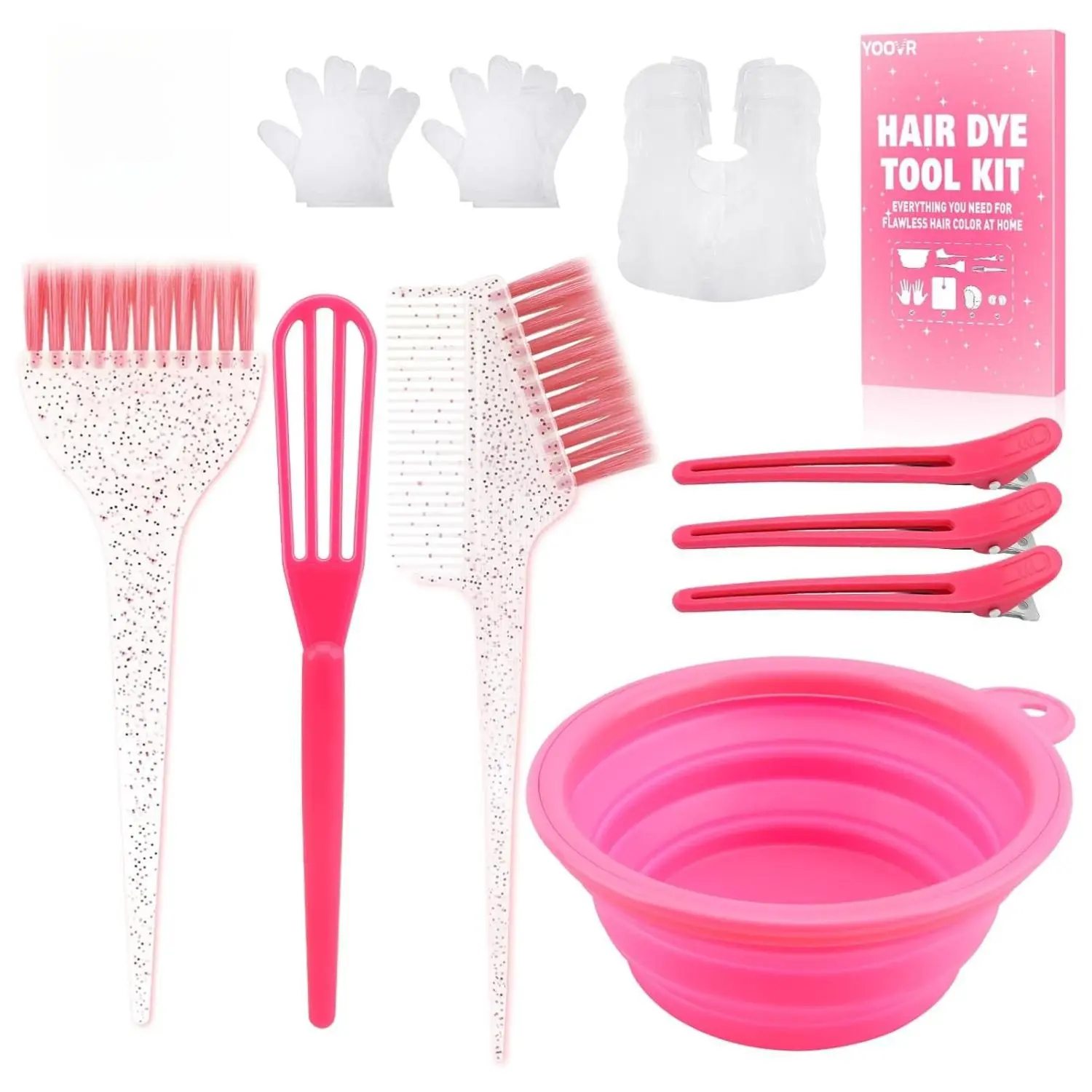 19PCS Hair Bleach Dye Kit with Brush Comb Whisk Bowl Clips Caps Ear Covers Gloves for DIY Hair Coloring at Home Salon-Quality Results