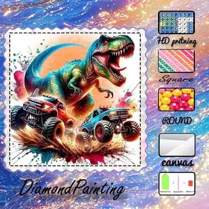DIY 5D Flocking Diamond Painting Kit, AB Drills, Fairy Dust Drills, Crystal Drills, Dinosaur, Off-road Car, Dynamic Diamond Embroidery, Special Craft Diamond Art Kit, Wall Decor, Gift for Family, Loved Ones, Friends