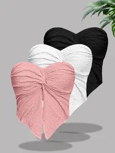 Women's Solid Twist Front Split Hem Tube Top, Casual Strapless Top for Daily Wear, Ladies Clothes for All Seasons, Womenswear