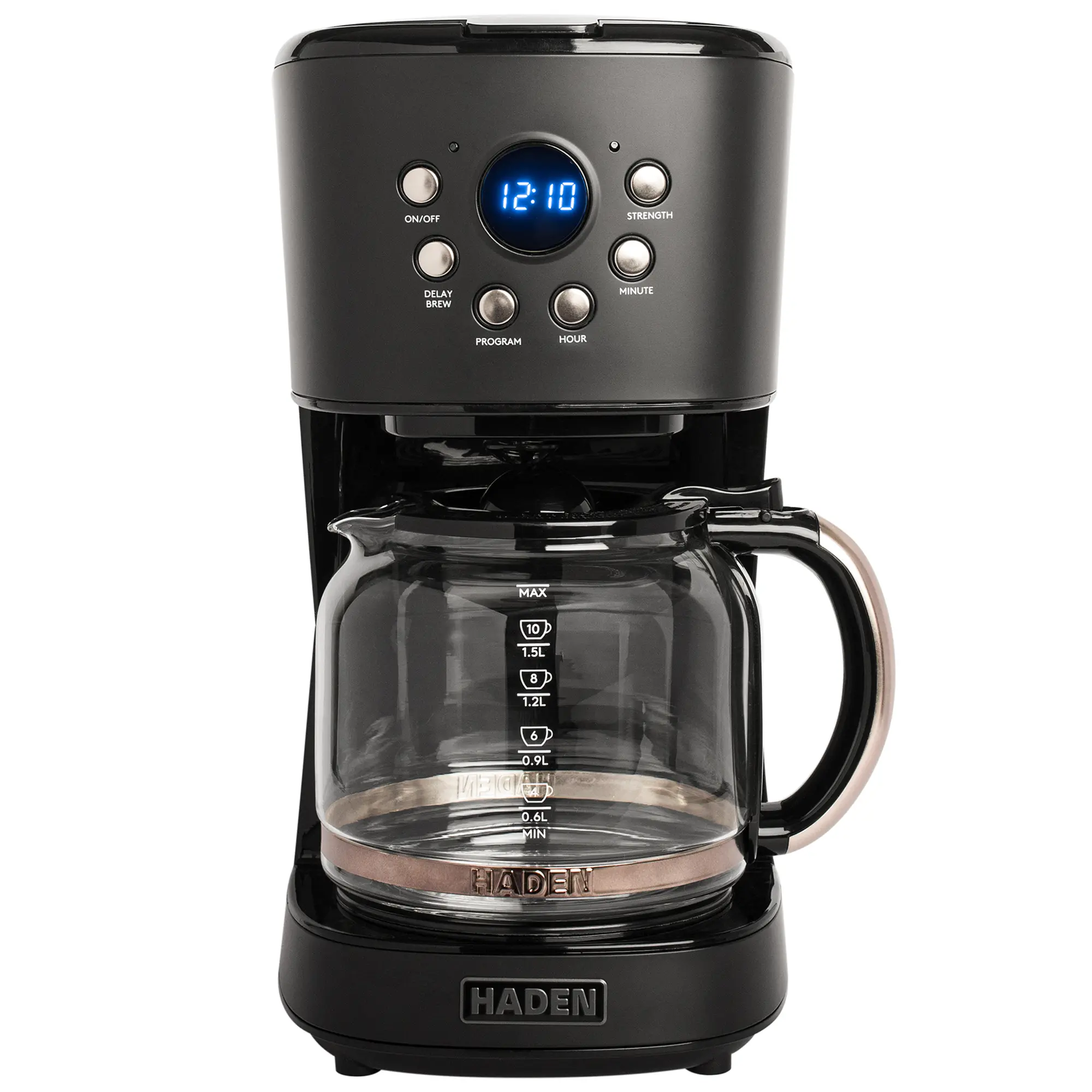 Haden 12 Cup Programmable Drip Coffee Maker with Strength Control, Black/Pewter