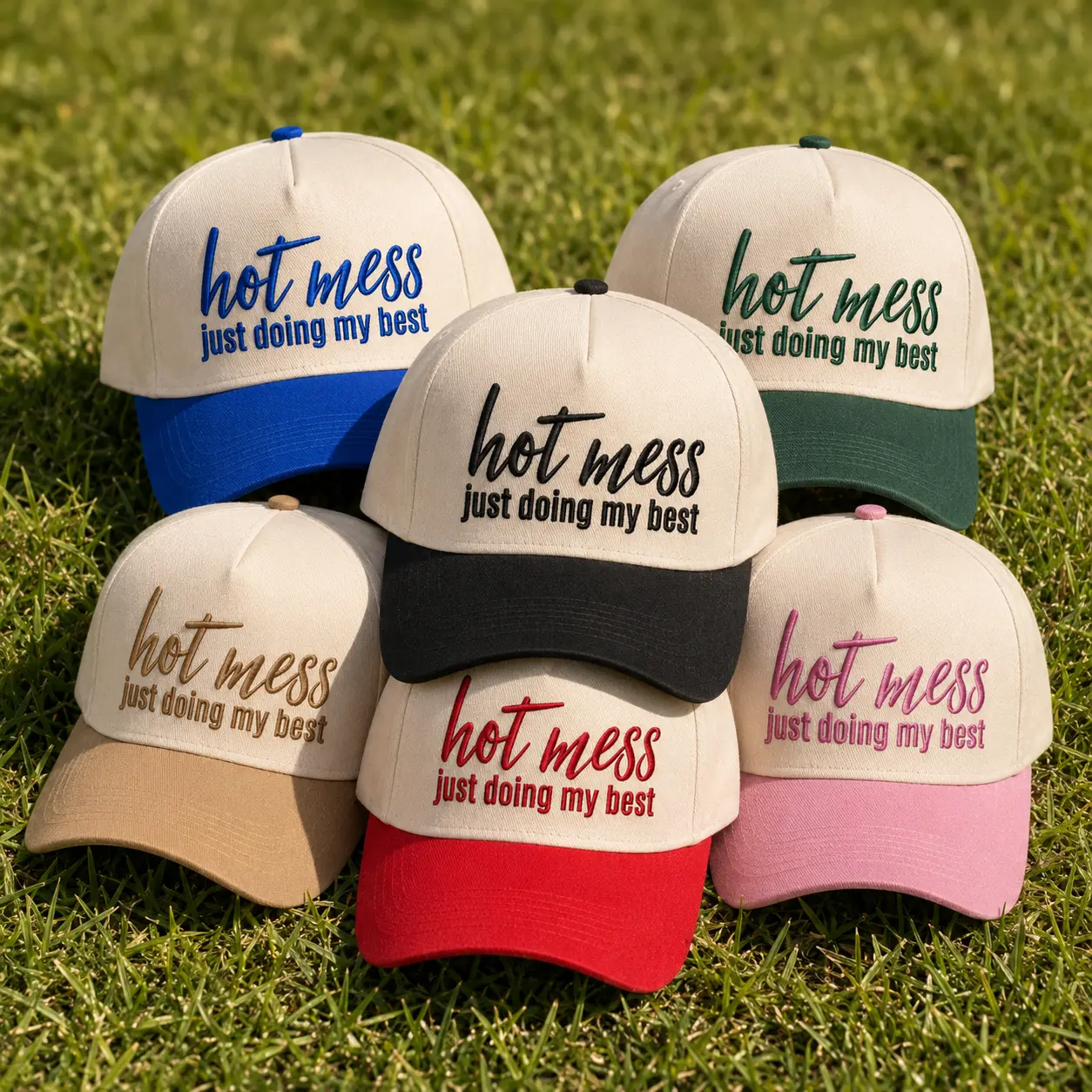 Hot Mess Just Doing My Best Embroidery Hat, Funny Women's Baseball Cap, Retro Snapback, Bachelorette Party Gift, Casual Streetwear