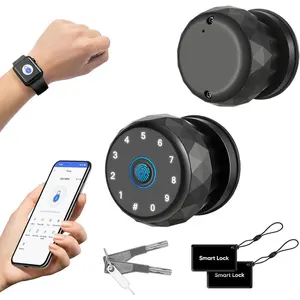Door Knob Fingerprint Door Lock with Keypad, Keyless Entry Deadbolt for Front Door,  Auto Lock Deadbolt with Phone/Watch App Control, Biometric Fingerprint Gate Knob with 6 Ways to Unlock