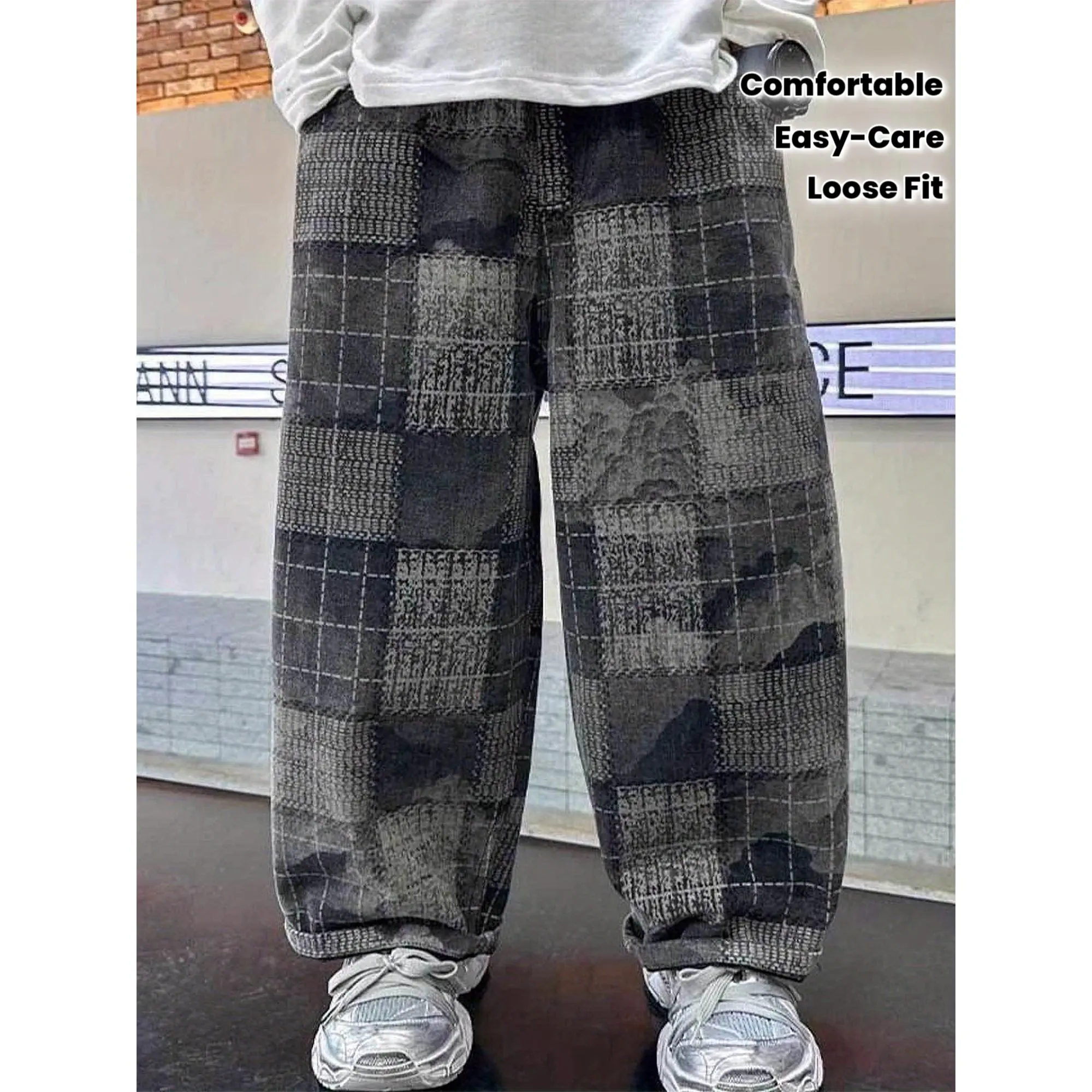 Boys' Plaid Trousers - Long Formal & Everyday Pants with Multi-Color Plaid Patterns (Black/Gray/Beige/Tan), Loose-Fit Straight-Leg Wide-Leg Design with Pockets - Heavyweight Fabric for School, Casual Outfits - Spring/Fall Season - Ideal for Tweens & Teens