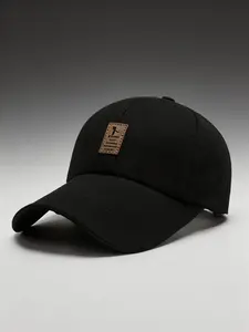 1pc black baseball cap-leather label decoration minimalist style casual cap for men and women is suitable for outdoor activities and sun protection, spring and autumn travel, beach vacation.