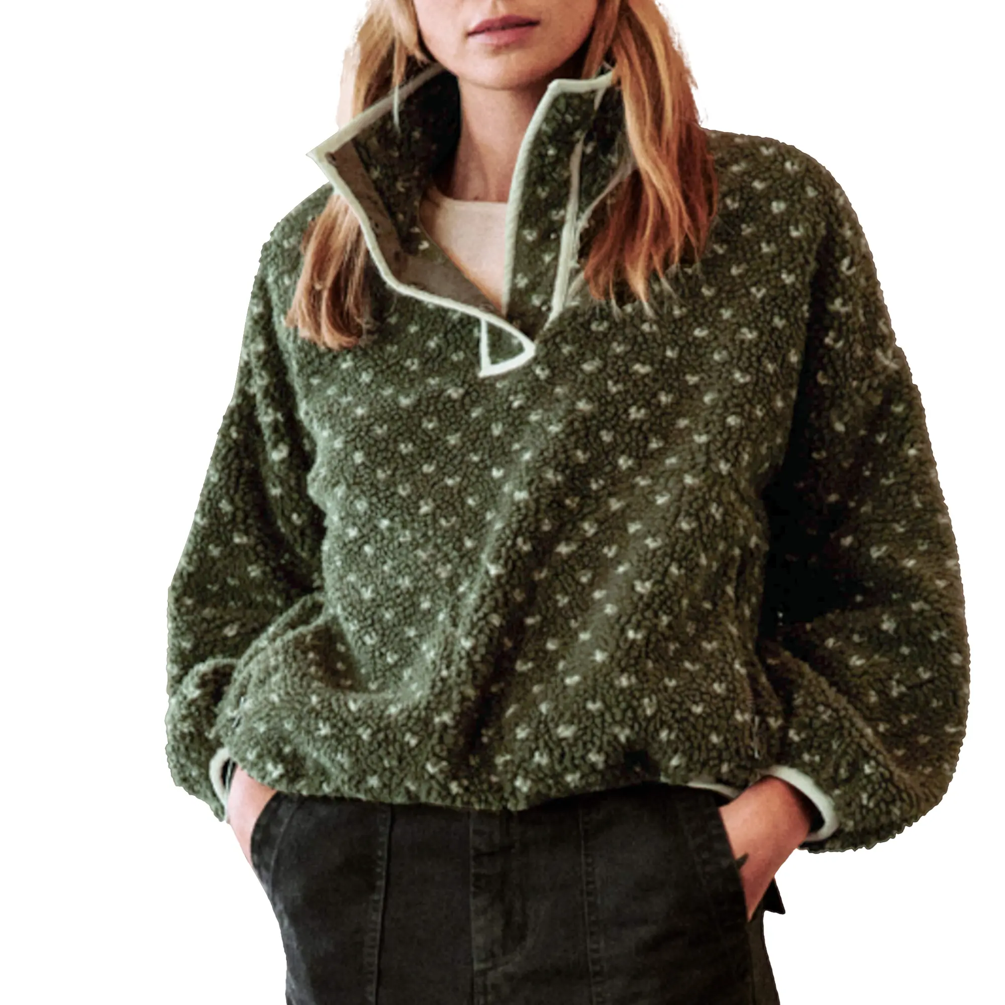 SeeLuNa Womens Fuzzy Sherpa Pullover Fleece Sweatshirt Winter High Neck Long Sleeve Warm Outerwear Jacket With Pockets