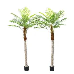 2-Piece 82.7 in Realistic Artificial Palm Trees - Decorative PE Leaves, Textured Trunk, 15 Leaves, Tropical Plastic Plant with Pot for Indoor Home Office & Outdoor Garden Decor, Two Pieces