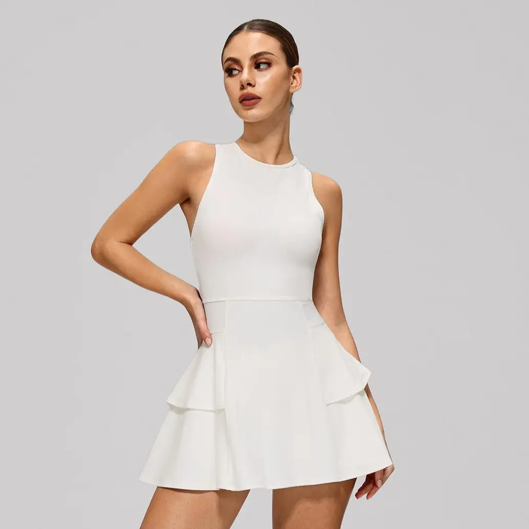 MASKERT Women's High Elasticity Dress Built-in Bra & Pocket Tummy Control Buttery Soft Activewear for Fitness & Commuting summerwins