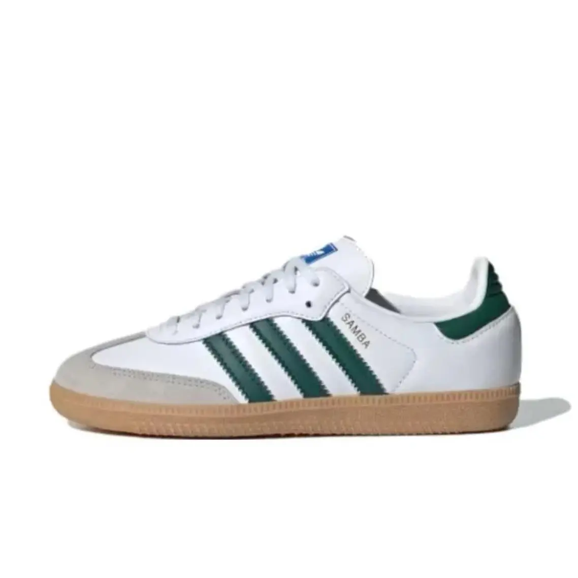 Adidas Samba OG Sports Shoes - White Collegiate Green Gum, Youth/Women’s Daily Casual Fashion Rubber Athletic Walking Sneakers, Classic, Daily Wear, Leather Upper, Closed, Solid, Round, Cushioned Sole, Smooth Leather Upper Feels Polished, Crisp White Leat