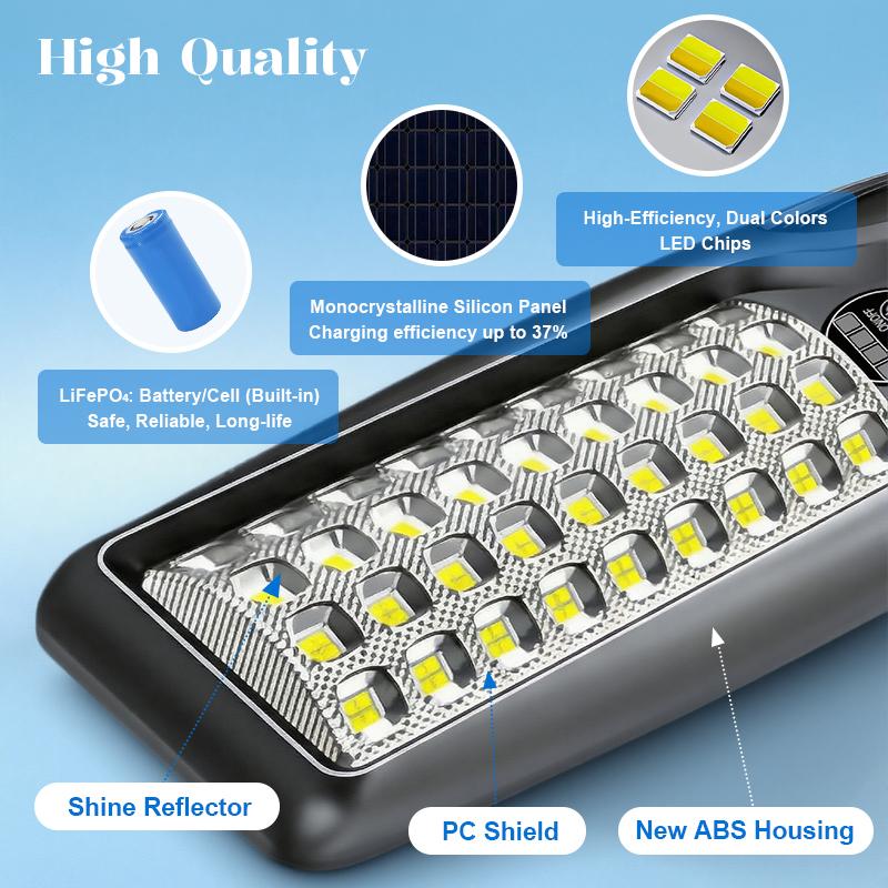 Solar Street Lights Outdoor 3 Modes Adjustable LED Motion Sensor Security Wall Lamp IP65 Waterproof Remote Control Flood Light Wall Mount 3 Lighting Colors Free Switching for Garden Yard Pathway Pond