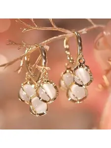 Unique Orchid & Faux Jade Earrings - Delicate Bell Design, Stylish Alloy Jewelry, Ideal Birthday Gifts for Girls, Cute Earrings