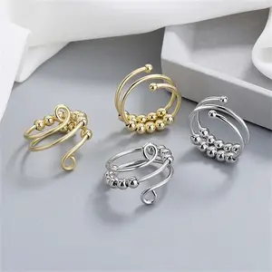 Punk Anxiety Rings For Women Men Spiral Fidget Beads Ring Nice Jewelry Rotate Freely Anti Stress Stainless Steel Ring Gift