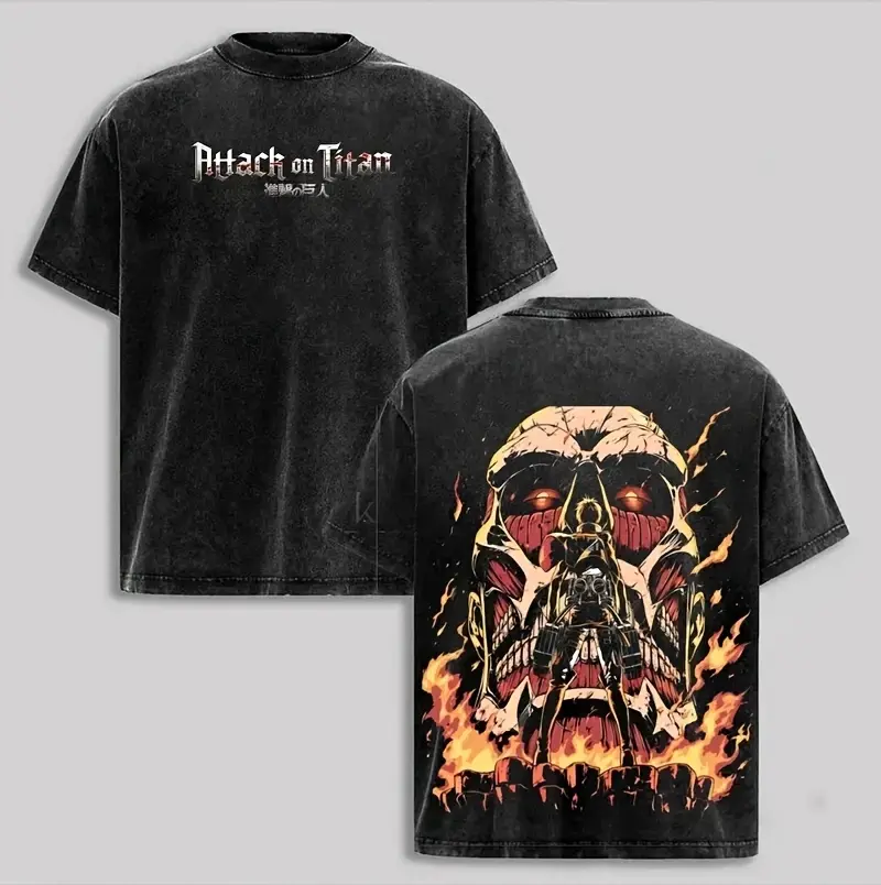 Attack on Titan AOT Anime Streetwear T-Shirt Vintage Washed Oversized Heavyweigh