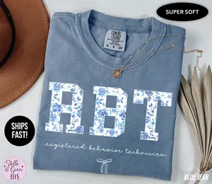 Comfort Colors® Registered Behavior Technician Shirt, Blue Toile RBT T-Shirt, ABA Therapist tee, Behaviorists Shirts, Behavior Tech Tshirt Cotton Knit Check Collars