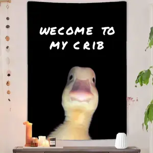 "Welcome To My Crib" Funny Duck Tapestry - Aesthetic Meme Wall Hanging for Bedroom, College Dorm Decor - Hilarious Room Tour Backdrop - Soft Fabric (60x40 in) - Gift for New Home/Student art flag