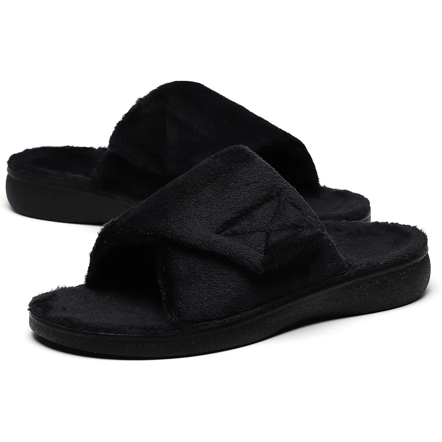 Women's Plantar Fasciitis Fuzzy House Orthopedic Adjustable Slippers With Arch Support Orthotic Heel Cup Sandals For Ladies