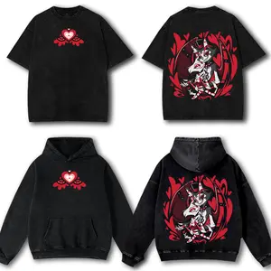 Angel and Husk Hazbin Hotel Wash T-Shirt Hoodie Sweatshirt Hazbin Washed Shirt Comic TV Show Graphic Tees Menswear Top 100% Cotton Fabric Streetwear