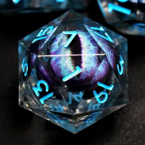 Liquid Core DND Dice, Dragon Eye Blue Dice Set D&D Sharp Edge Resin Dungeons n Dragons Dice Polyhedral Beholder's Ttrpg Dice Role Playing D and D Dice