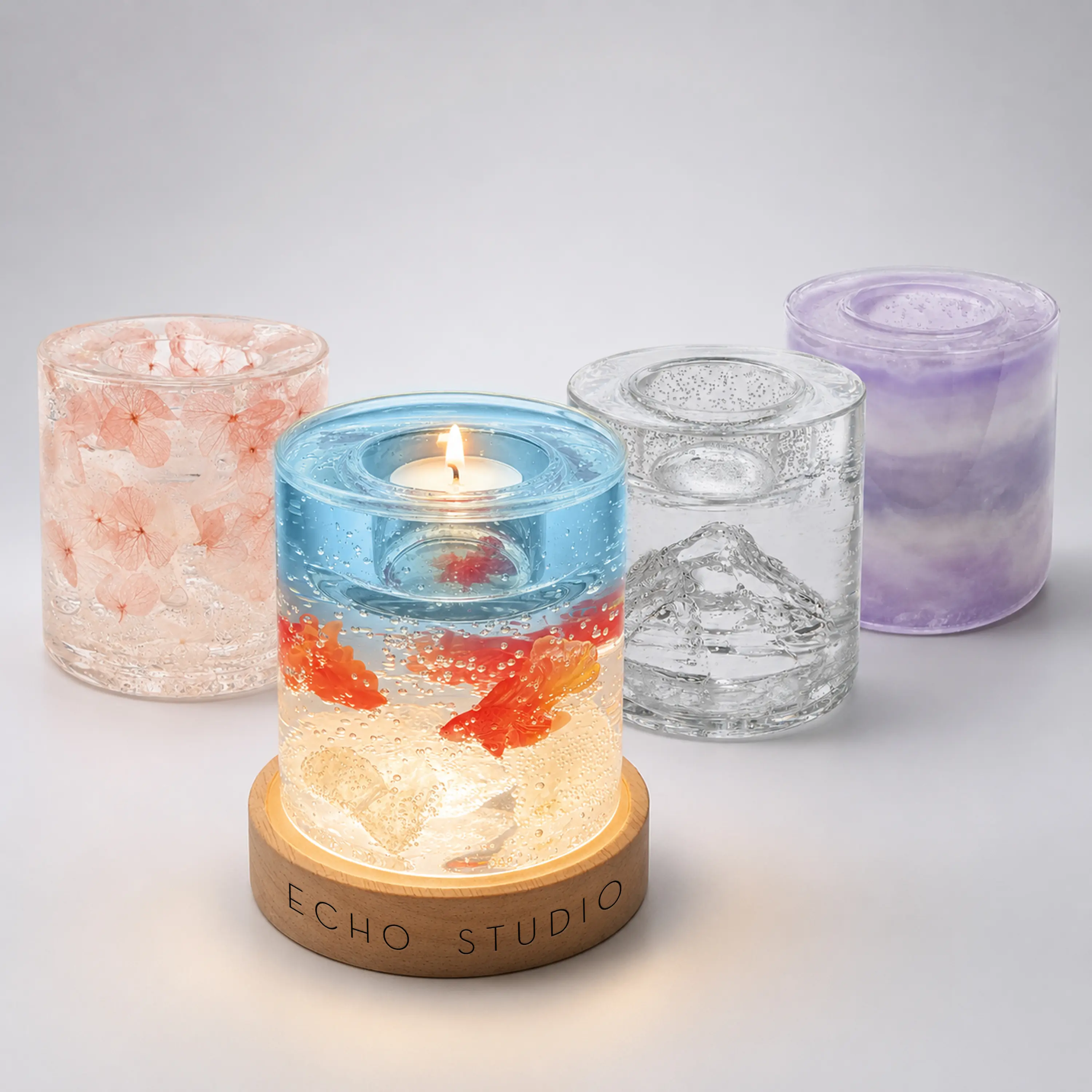 Handmade Jelly Wax Candle Holder Set with Glass Dome & Aroma Stones – Tealight Compatible Home Decor