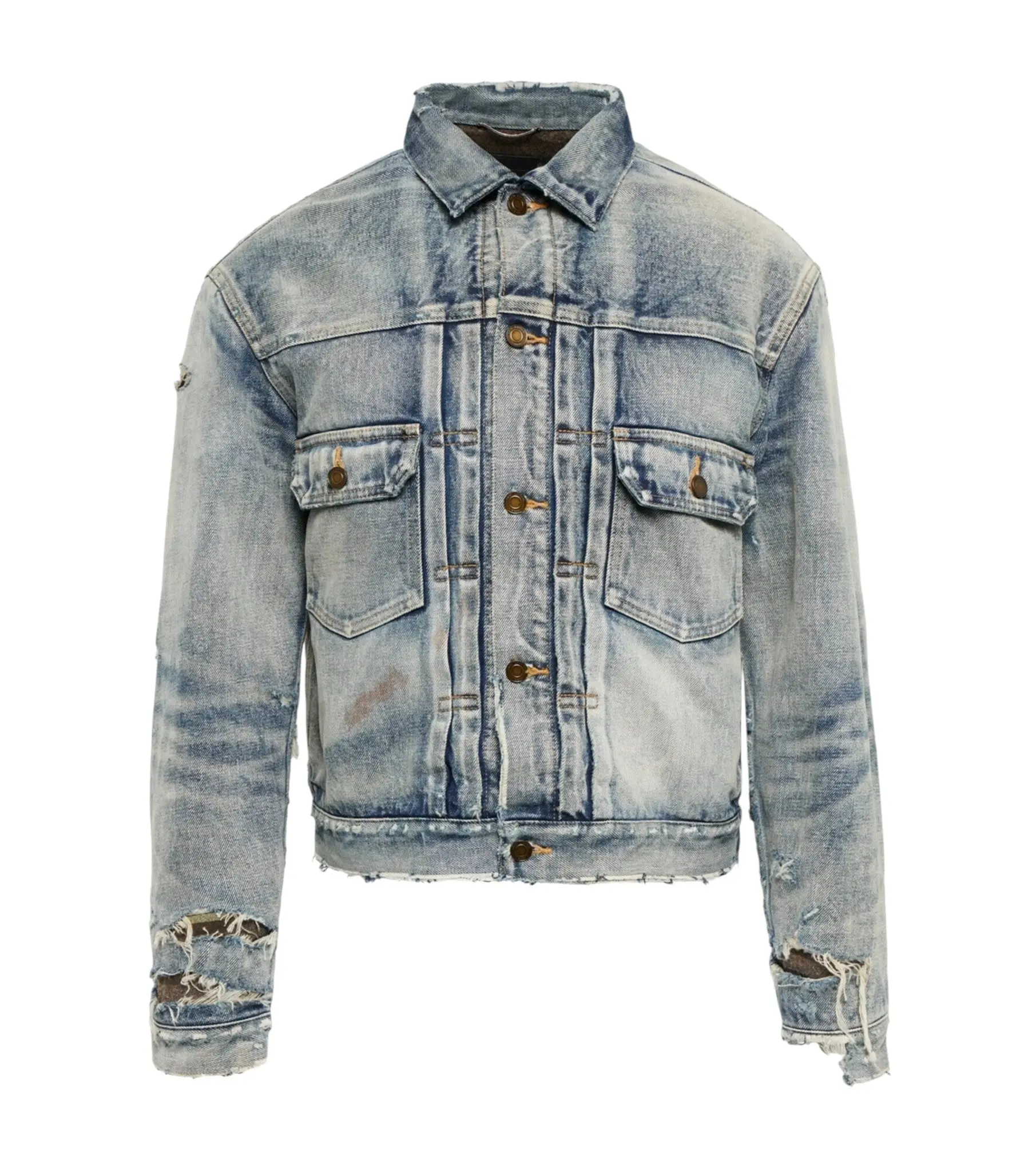 YSL Distressed Denim Jacket Light Wash