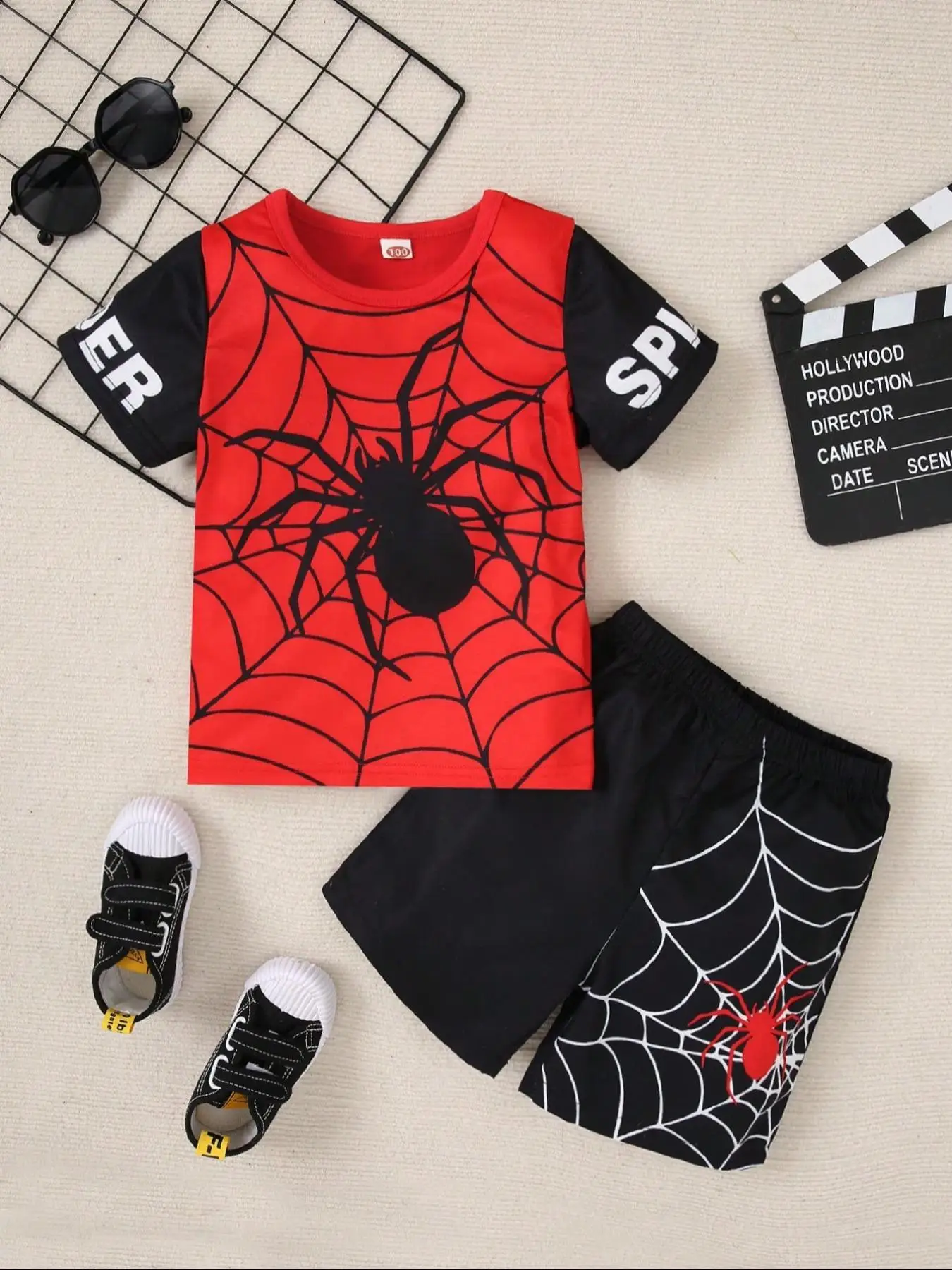 Two-piece Set Toddler Boy's Spider Print Short Sleeve Tee & Shorts, Casual Round Neck T-shirt & Shorts, Summer Clothes for Kids