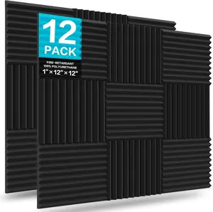12 Pack Acoustic Foam Panels, 1" X 12" X 12" Sound Proof Foam Panels for Walls, High Desnsity Studio Soundproofing Wedges - Fire Resistant & Noise Absorbing for Studio, Office, Home (Black)
