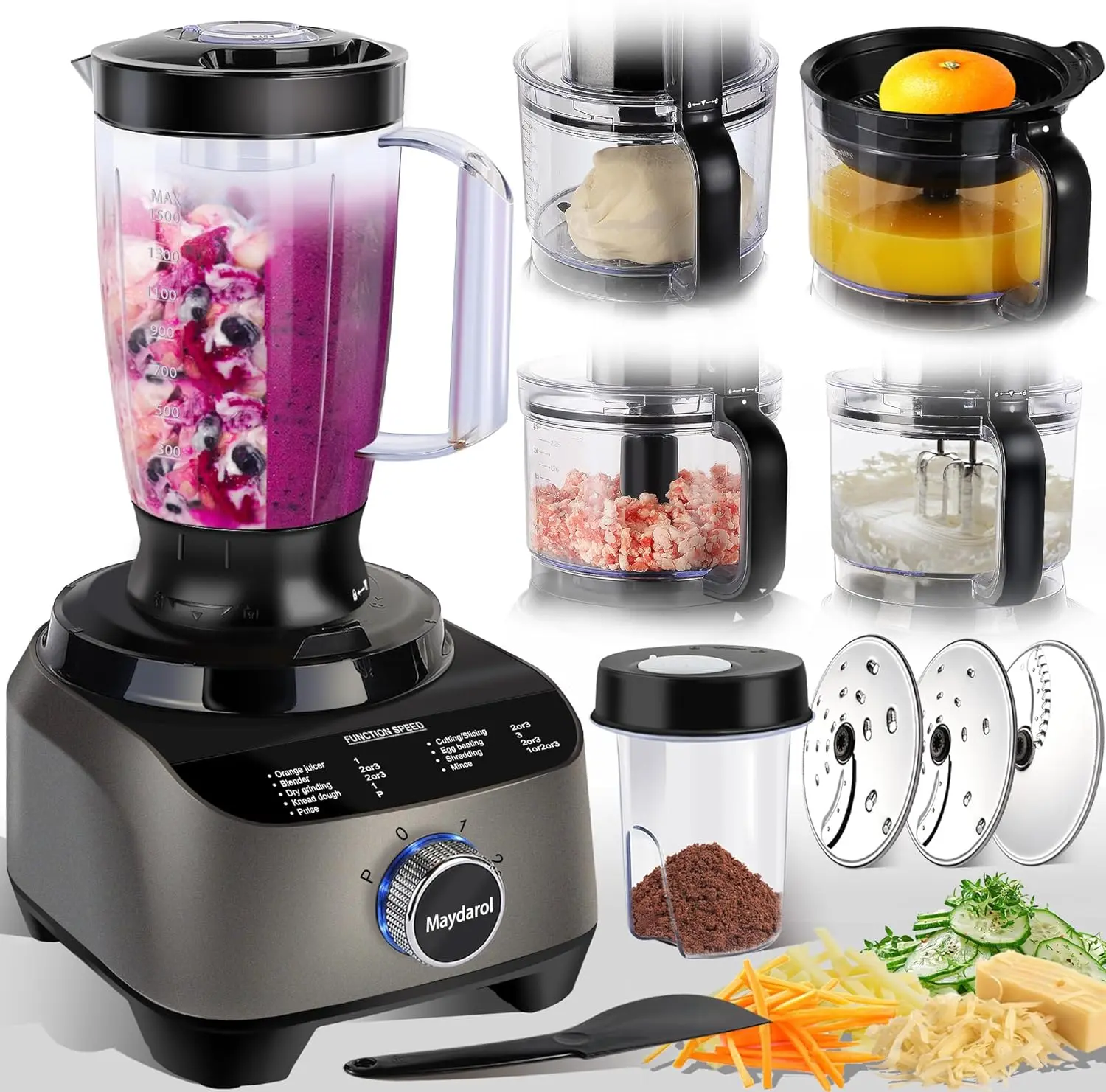 11-in-1 Food Processor and Blender Combo, 14 Cup Food Processor with Large Chute, 51 oz for Smoothies & Ice, for Chopping, Grinding, Slicing, Shredding, Purees & Dough, Dishwasher Safe