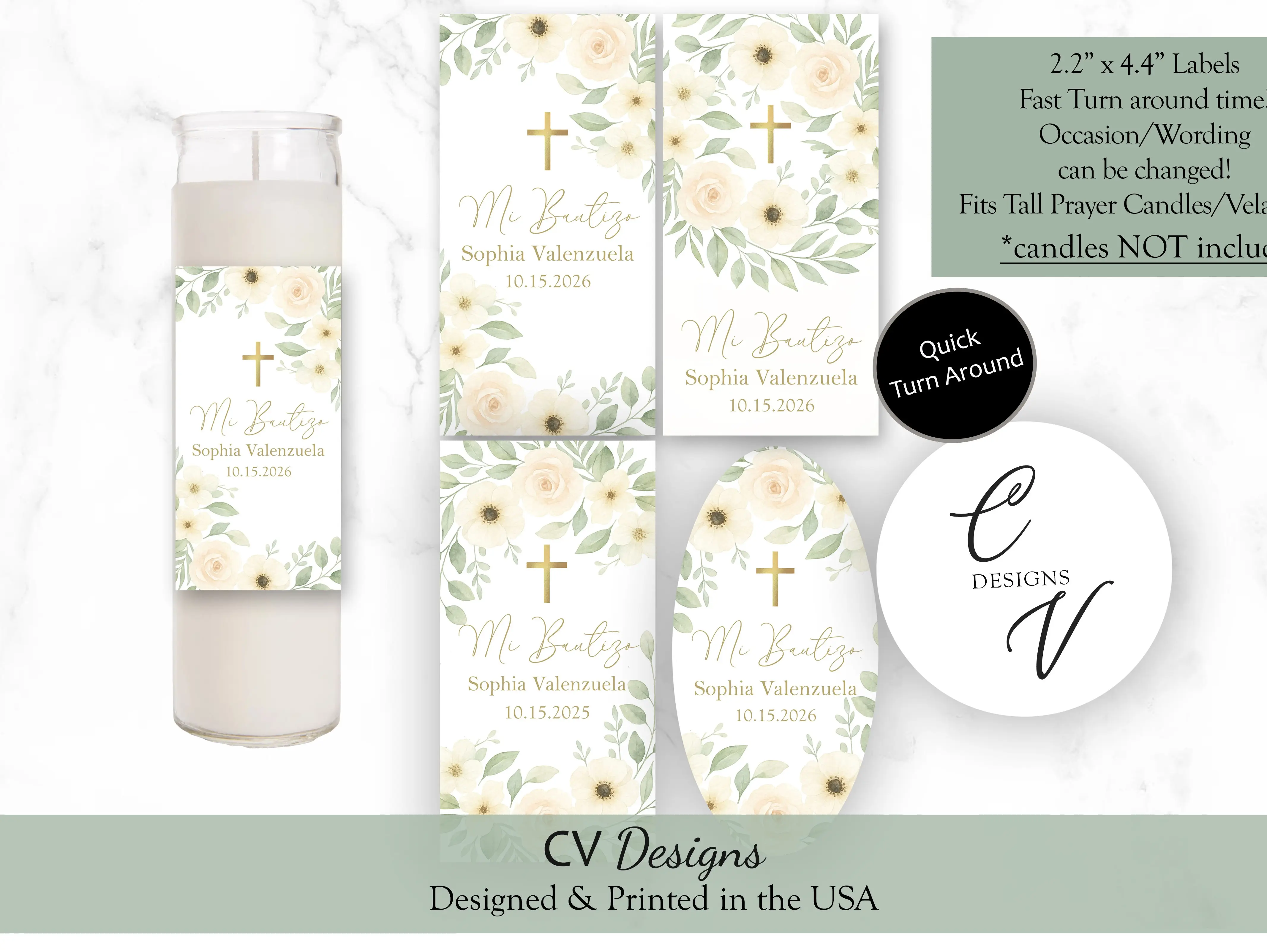 Baptism Ivory Candle Labels Any Occasion
