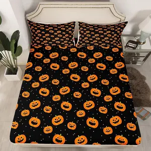 Feelyou 3D Pumpkin Lantern Print Fitted Sheet - Vibrant Halloween Bedding, Deep Pocket Galaxy Pumpkin Decor Bed Cover, Cute Novelty Linens for Bedroom