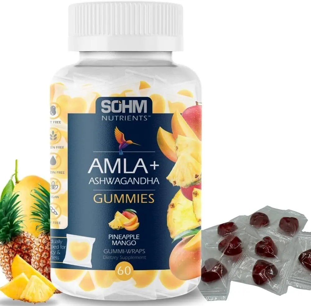 SOHM Amla and Ashwagandha Gummies, Individually Wrapped, Supports Healthy Immune Health, Reduce Infections -Ashwagandha Gummies for Women and Men Vegetarian(Pineapple,Mango)