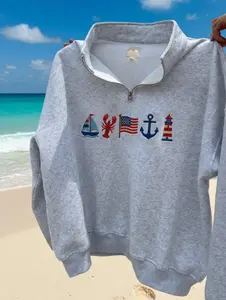 Embroidered Custom Summer Quarter Zip Sweatshirt, July 4th USA Shirt, Patriotic East Coast Crewneck, Patriotic Girly Gift
