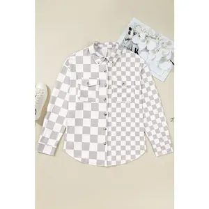 Plus Size Checker Button-Up Western Jacket